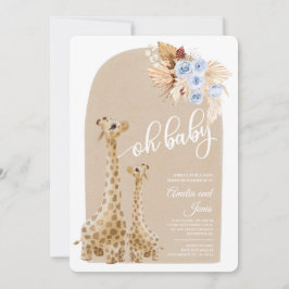 Neutralt Blue Pampas Grass Giraffe Baby Shower Inbjudningar