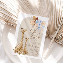 Neutralt Blue Pampas Grass Giraffe Baby Shower