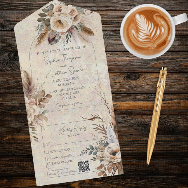 Neutralt Bohemian Stil Flowers QR-kod (Skapare uppladdad)