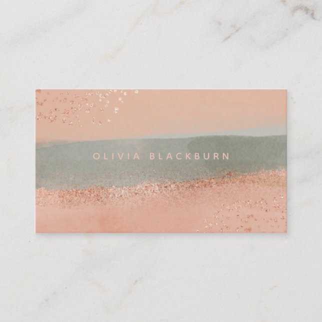 Neutralt Boho| Abstrakt Vattenfärg och Ro Guld B Visitkort (Framsida)