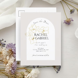 Neutralt | Boho Arch Guld Blommigt Bröllop Vykort