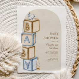 Neutralt Boho Baby Brev blocks Baby Shower Inbjudningar