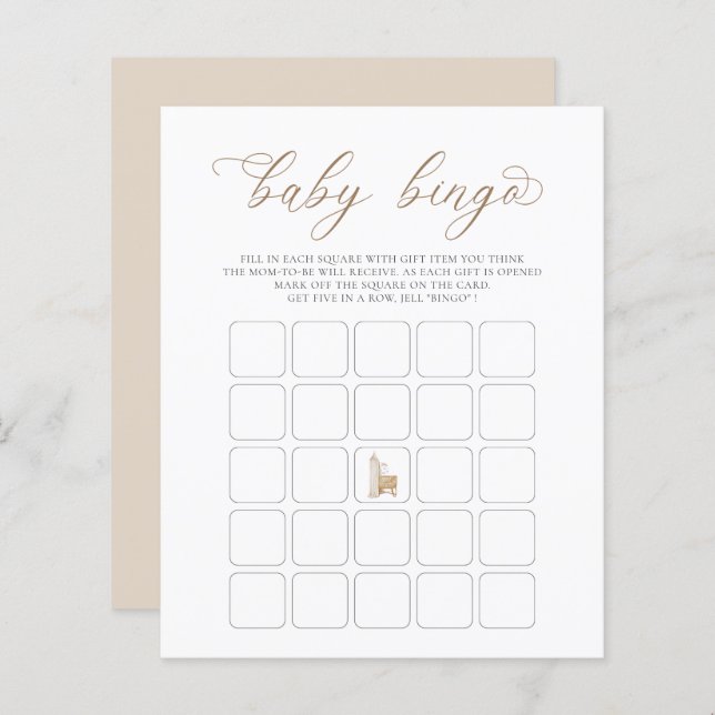 Neutralt Boho Baby Brunch Baby Bingo Game (Fram/baksida)