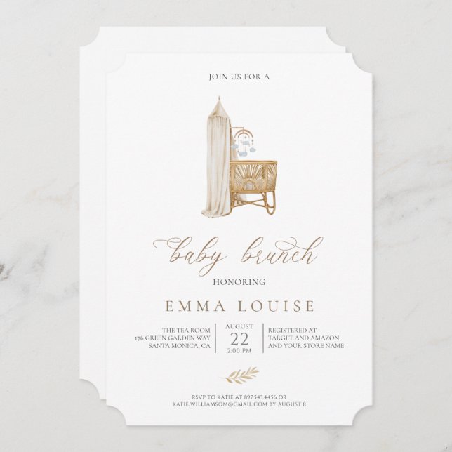 Neutralt Boho Baby Brunch-inbjudan Inbjudningar (Fram/baksida)