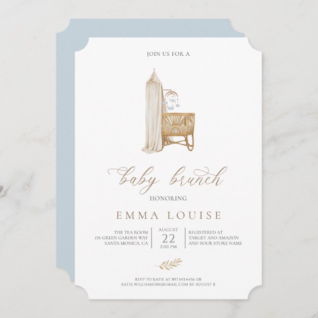 Neutralt Boho Baby Brunch-inbjudan Inbjudningar (Fram/baksida)