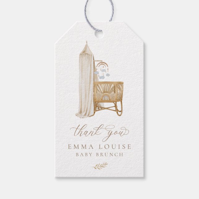 Neutralt Boho Baby Brunch Presentetikett (Framsidan)