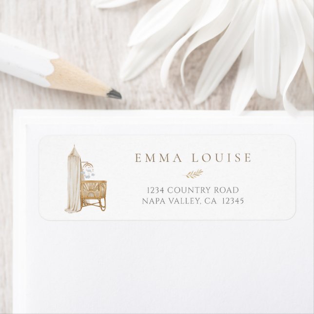 Neutralt Boho Baby Brunch Returadress Etikett (Insitu)