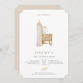 Neutralt Boho Baby första födelsedag Inbjudningar