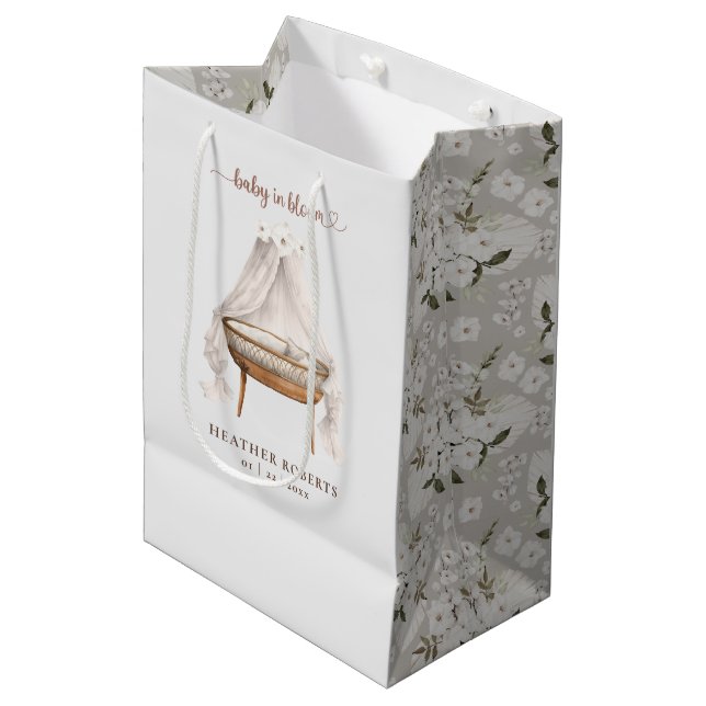 Neutralt Boho Baby Shower Gift Bag (Framsidan Vinklad)