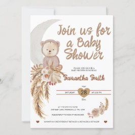 Neutralt Boho Bear Måne Baby Shower Inbjudan