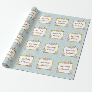 Neutralt Boho Bear Måne Baby Shower Presentpapper