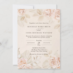 Neutralt Boho Beige Tan Ro Blommigt Bröllop Inbjudningar