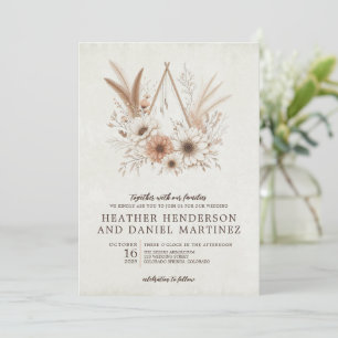 Neutralt Boho Blommigt Bröllop Inbjudningar
