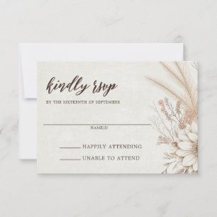 Neutralt Boho Blommigt Bröllop OSA Kort