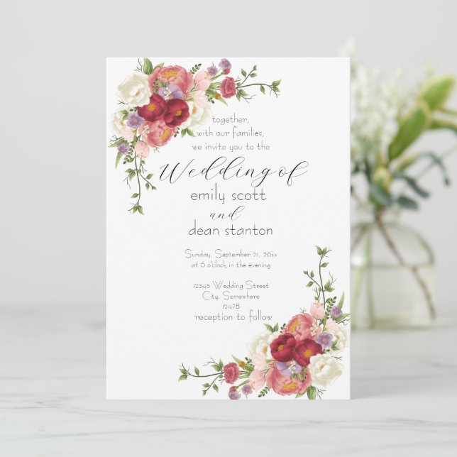Neutralt Boho Blommigt bröllopsinbjudan Inbjudningar (Stående Fram)