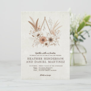 Neutralt Boho Blommigt med information om Bröllop Inbjudningar