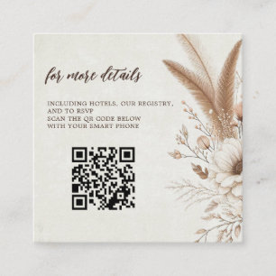 Neutralt Boho-Blommigt med QR-kod Bröllop Tilläggskort