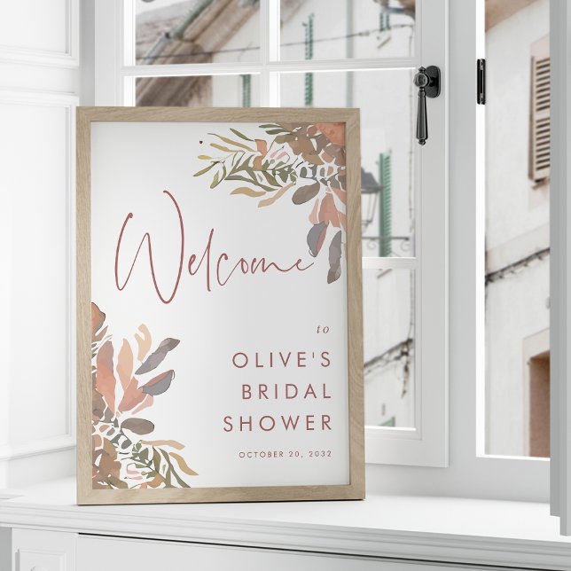 Neutralt Boho Blommigt Möhippa Välkomsttecken Poster (Neutral boho floral bridal shower welcome sign)