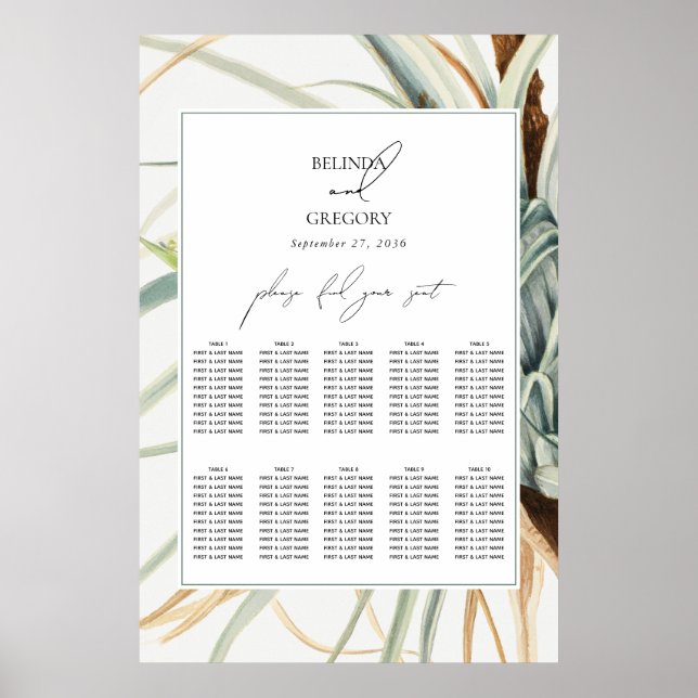Neutralt Boho Botanical Bröllop Sittdiagram Poster (Framsidan)