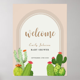 Neutralt Boho Cactus Arch Baby Shower Välkommen Poster