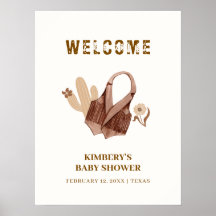 Neutralt Boho Cactus Cowgirl Baby Shower Välkommen