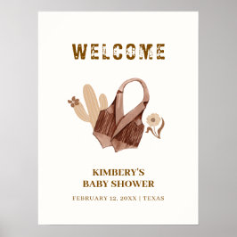 Neutralt Boho Cactus Cowgirl Baby Shower Välkommen Poster