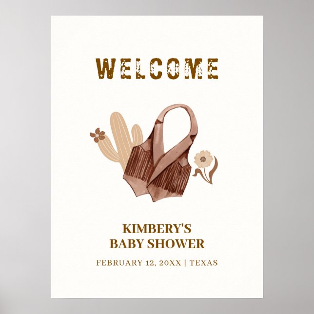 Neutralt Boho Cactus Cowgirl Baby Shower Välkommen Poster (Framsidan)