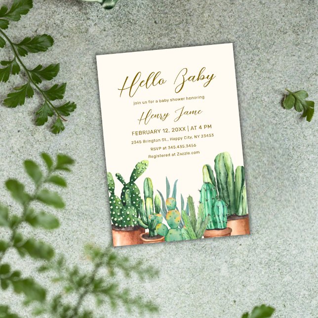Neutralt Boho Desert Cactus Garden Baby Shower Inbjudningar (Neutral Boho Desert Cactus Garden Baby Shower Invitation)
