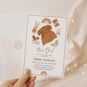 Neutralt Boho Flicka Shower med Baby-utrustning Inbjudningar