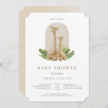 Neutralt Boho Giraffe Baby Shower-inbjudan