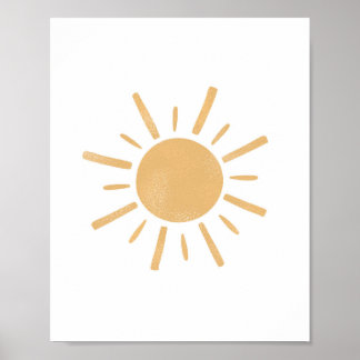 Neutralt Boho Gult Sol Sunshine Nursery Art Poster