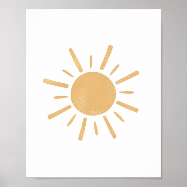 Neutralt Boho Gult Sol Sunshine Nursery Art Poster (Framsidan)