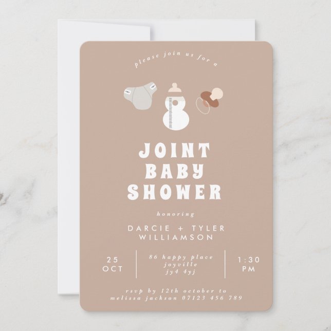 Neutralt Boho Joint Baby Shower Inbjudningar (Framsida)