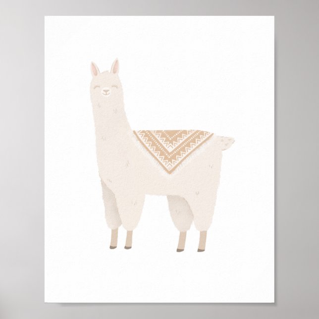 Neutralt Boho Llama Girls Room Nursery Decor Poster (Framsidan)