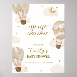 Neutralt Boho Luftballong Baby Shower Välkommen Poster