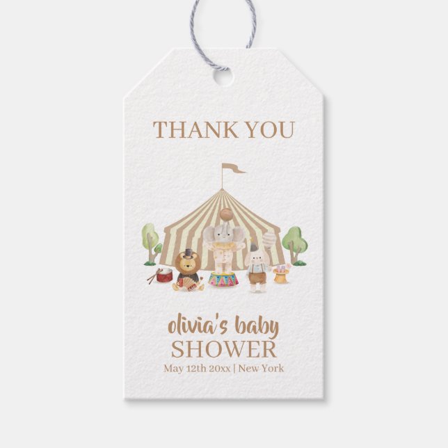 Neutralt Boho Magic Safari Circus Baby Shower Presentetikett (Framsidan)