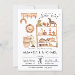 Neutralt Boho Nursery Inbjudan till babyvisnings