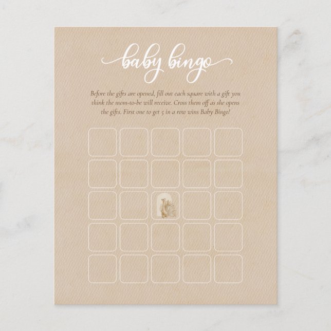 Neutralt Boho Pampas Grass Giraffe Baby Bingo Game Flygblad (Framsidan)