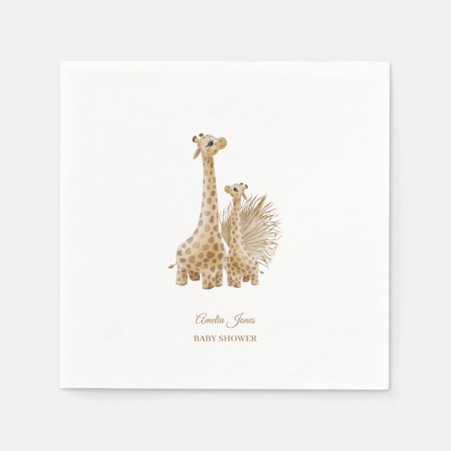 Neutralt Boho Pampas Grass Giraffe Baby Shower Pappersservett (Framsidan)
