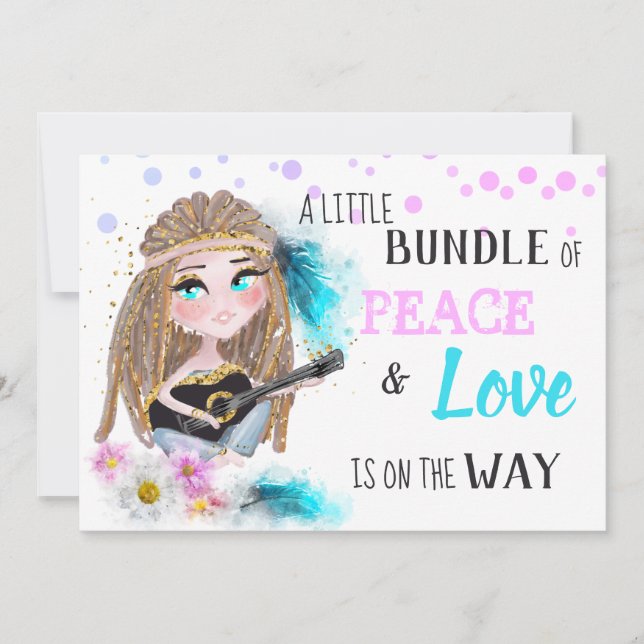 *~* Neutralt Boho Peace & Kärlek Hippie Baby Showe Inbjudningar (Framsida)