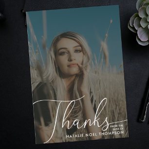 Neutralt Boho Photo Modern Script Studentfest Tack Kort
