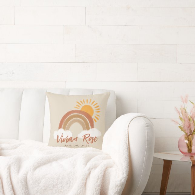 Neutralt Boho Rainbow Baby Birthday Nursery Decor Kudde (Soffa)