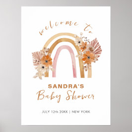 Neutralt Boho Rainbow Blommigt Baby Shower Välkomm Poster