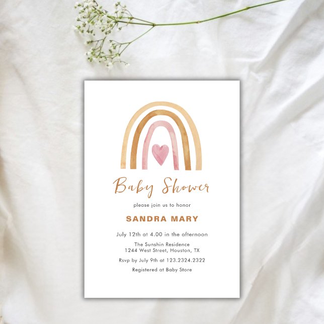 Neutralt Boho Rainbow Heart Baby Shower Inbjudningar (Neutral Boho Rainbow Heart Baby Shower Invitation)