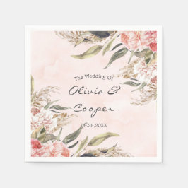 Neutralt Boho Rosa Peony Pampas Grass Bröllop Pappersservett