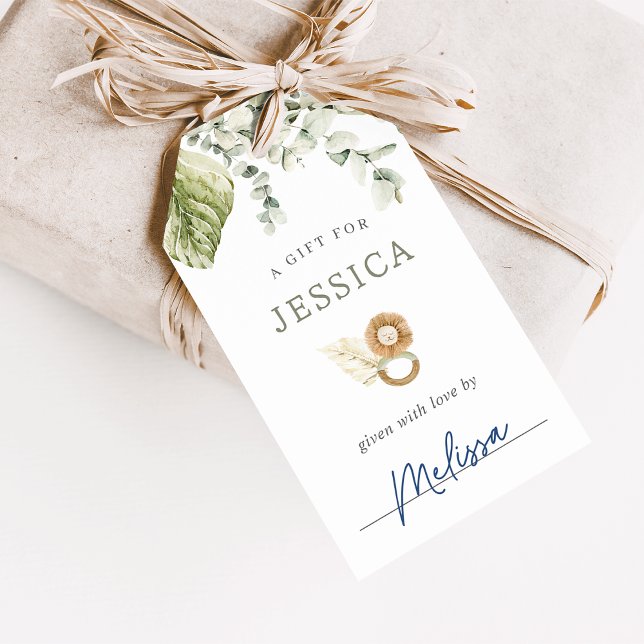 Neutralt Boho Safari Baby Shower Visning Shower Presentetikett (Skapare uppladdad)