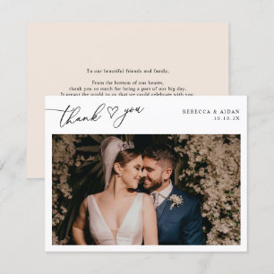 Neutralt Boho Script Heart Bröllop Photo Tack Kort