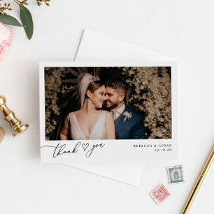 Neutralt Boho Simple Bröllop Photo Tack Kort