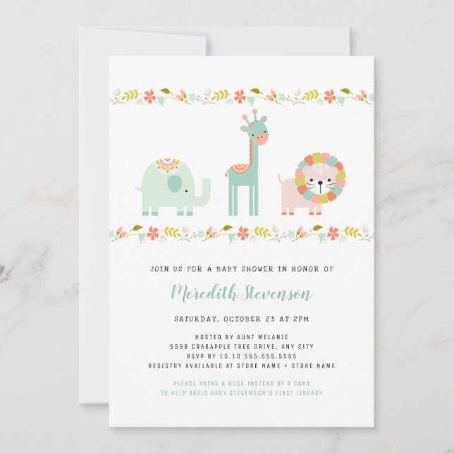 Neutralt Boho Vild Animal Baby dusch inbjudan (Framsida)