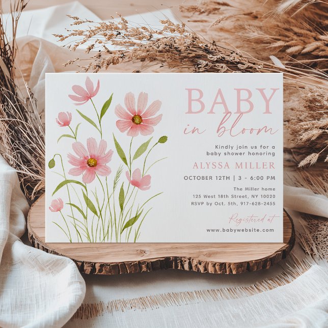 Neutralt Boho Wildblommor Baby i Bloom Baby Shower Inbjudningar (Skapare uppladdad)